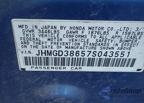 2007 Honda Fit Sport z USA, uszkodzony, nr VIN JHMGD38657S043551